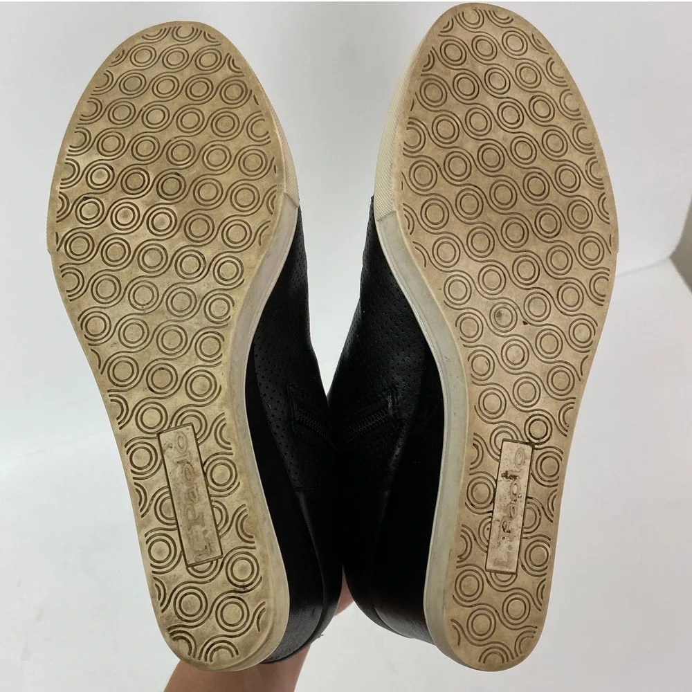 Linea Paolo, Felicia Black Perforated Leather Wedge Sneaker Booties Size 7.5